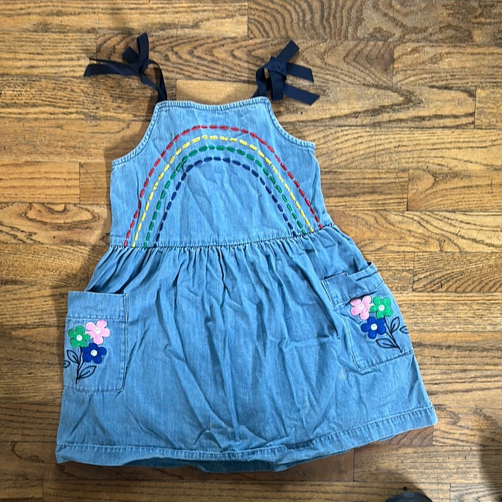 Hanna Anderson Denim Dress with Rainbow Embroidery